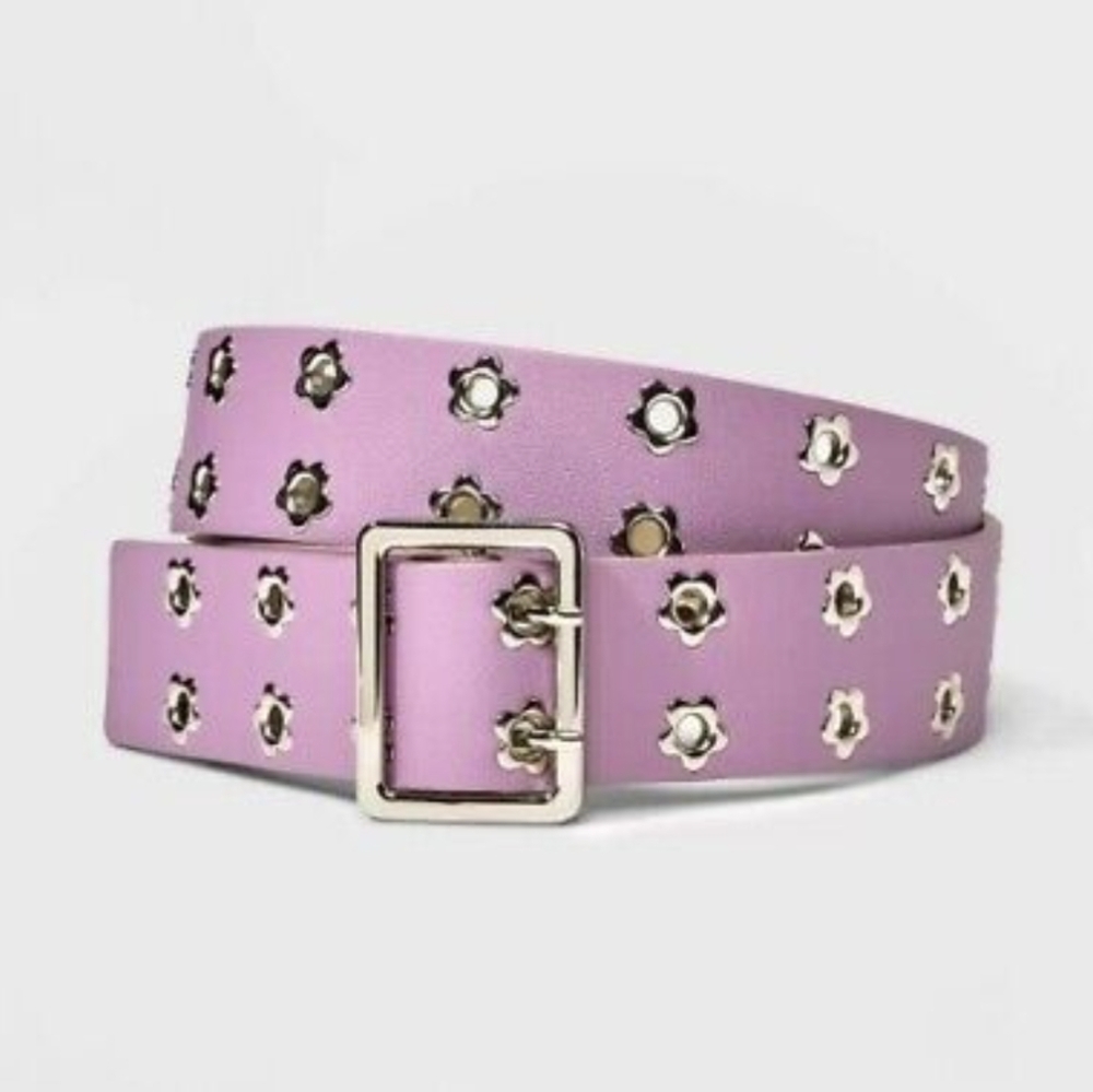 Purple Wild Fable Women's Double Daisy Floral Grommet Belt
